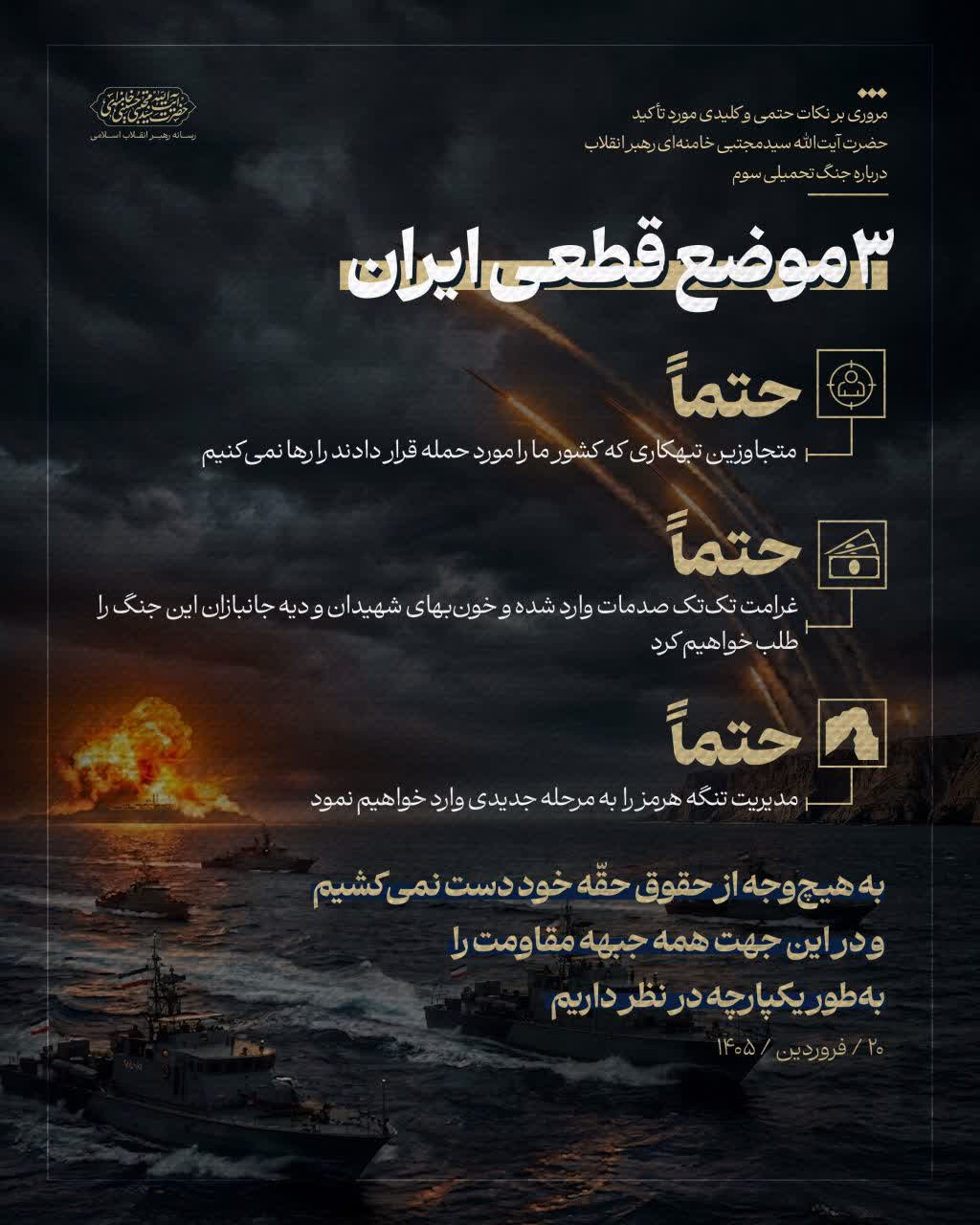 ۳ موضع قطعی ایران